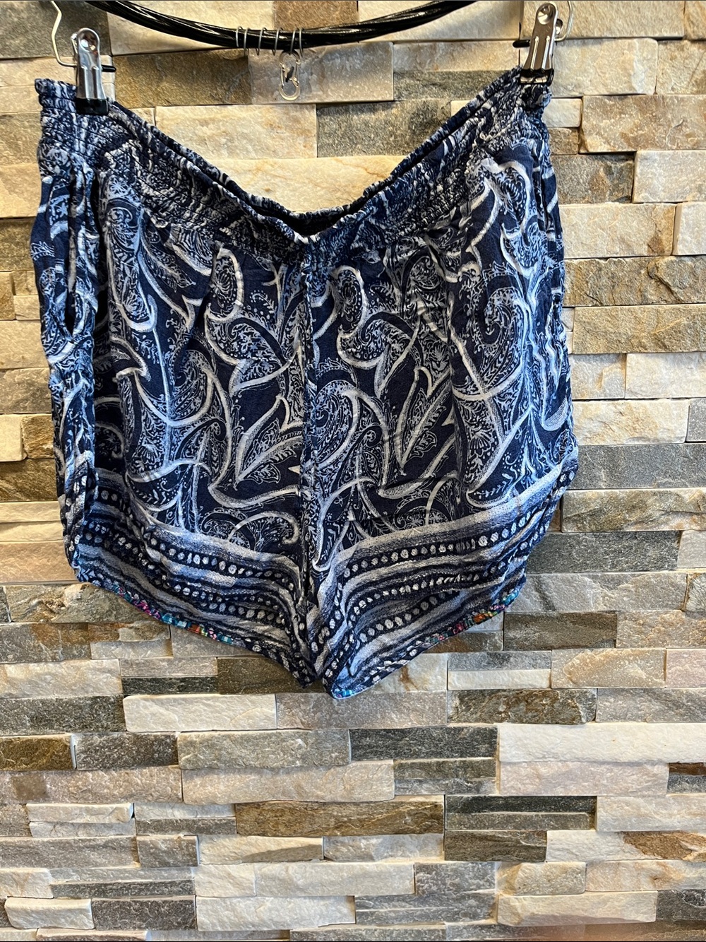 Vera Bradley Navy and White Paisley Elastic Waist Athletic Shorts